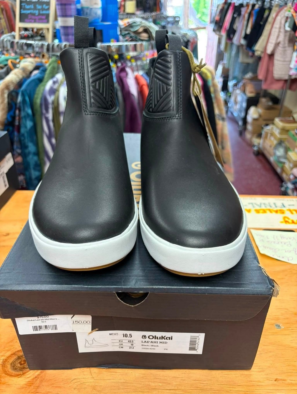 Olukai Black Leather Chelsea Slip-On Sneakers With White Sole — image 2 of 3
